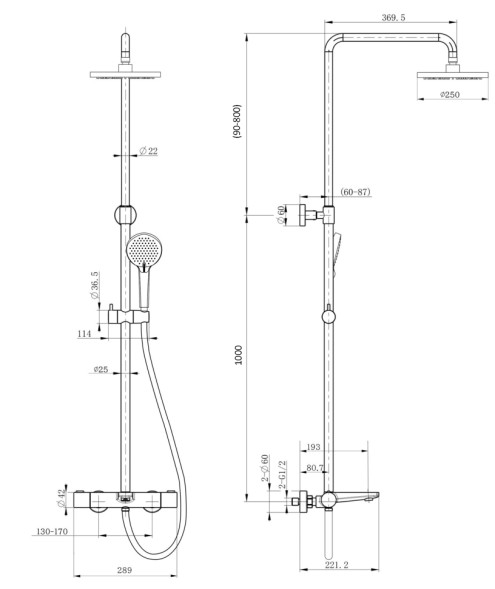 Paini 09CR687THD250F3D110 Nove Душевая система с термоcтатом, фиксированный излив, хром