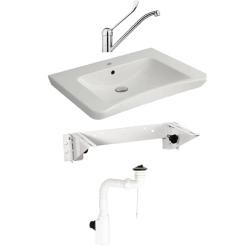 NOFER Комплект (Раковина МГН, крепление ручной регулировки, смеситель, сифон)  H11 белый