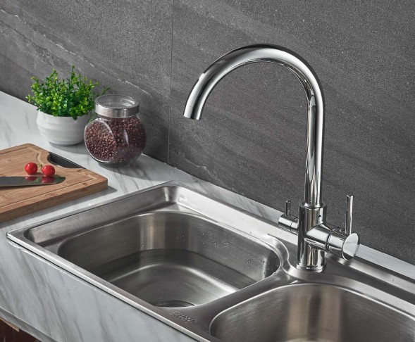 AQG DUO, смеситель для кухни с фильтром,излив закругленный, цвет хром