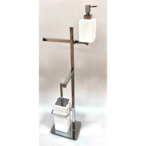 Stil Haus Urania, стойка: доз. + полотенцедер. + бумагодер. + ёрш керам., цвет хром - бел. керамика