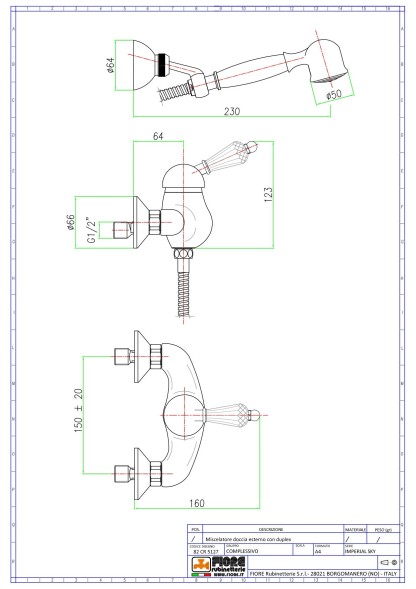 Fiore Imperiale Sky, однорычажный смеситель для душа, с набором для душа, цвет бронза - Swarovski