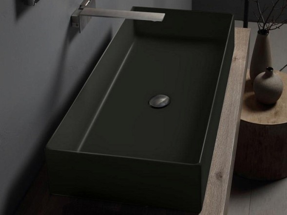 Раковина Scarabeo TEOREMA 2.0 накладная без перелива без отверстий цвет черный матовый с антибактериальным и грязеотталкивающим покрытием BIOKER 5102 49 BK