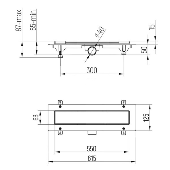 Paini Душевой лоток Line 550 мм D40, глянец