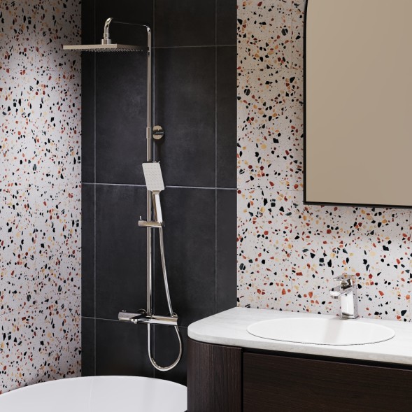 Paini 09CR687THQ250F3Q80 Nove Душевая система с термоcтатом, фиксированный излив, квадр лейки, хром