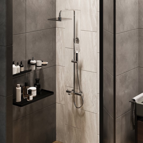 Paini 09CR687THQ250F3Q80 Nove Душевая система с термоcтатом, фиксированный излив, квадр лейки, хром