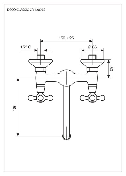 Emmevi Deco Classic, настенный двухвентильный кухонный смеситель (поворотный излив 23 см), цвет хром 12005S/CR