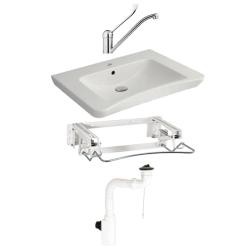 NOFER Комплект (Раковина МГН, пневматическое крепление, смеситель, сифон)  H12 белый