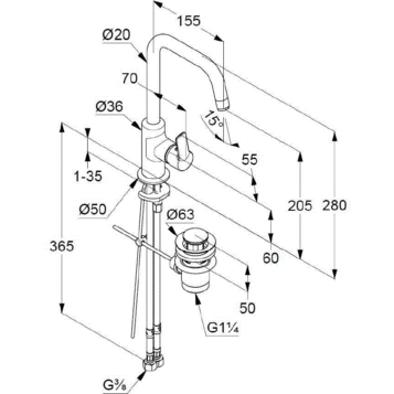 Смеситель KLUDI PURE&amp;EASY 370230565 для раковины на одно отверстие высокий