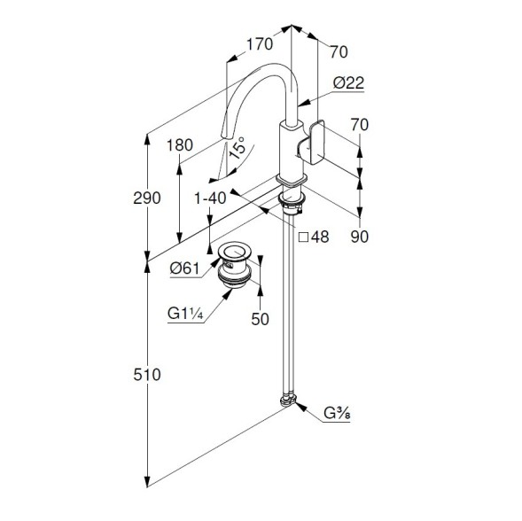 Смеситель KLUDI RENON 42027N075 для раковины на одно отверстие высокий