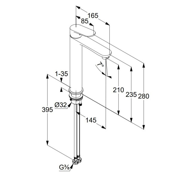 Смеситель KLUDI X1 322983975 для раковины на одно отверстие высокий