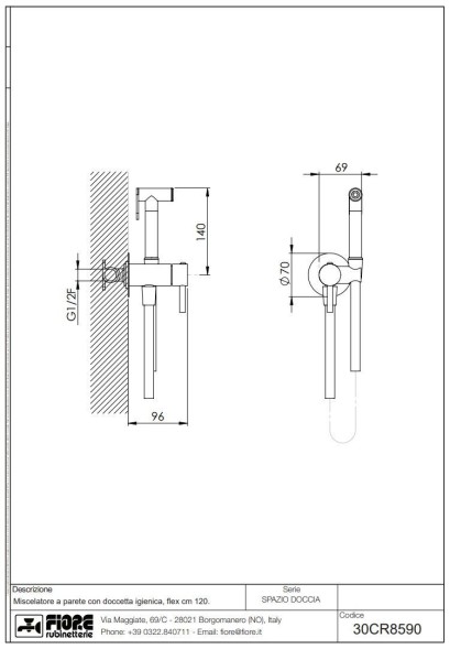 Fiore Shower, набор гигиенического душа круглой формы, со смесителем на х/г воду, цвет черный матовый