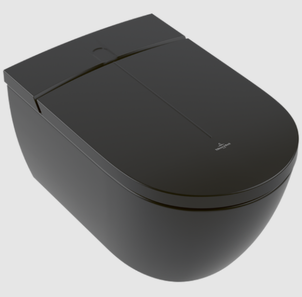 Villeroy&amp;Boch Унитаз-биде, Viclean, подвесной, шгв 385*595*400, CeramicPlus, цвет-Pure Black V0E200R7