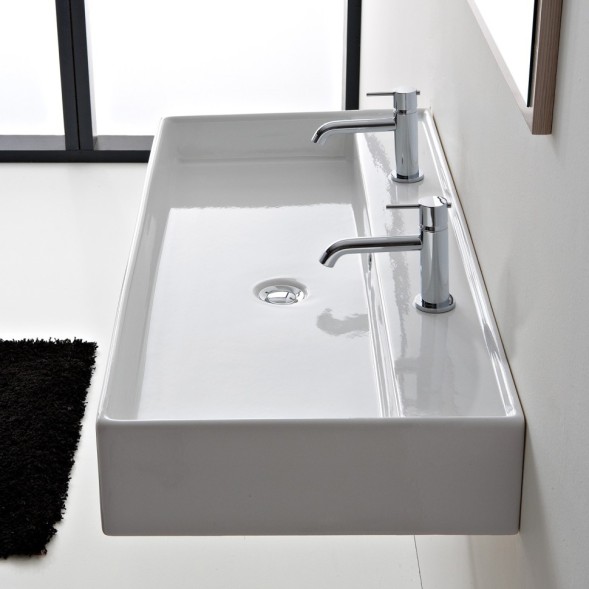 Раковина Scarabeo TEOREMA 2.0 подвесная или накладная с переливом с двумя отверстиями цвет белый 5107/R-120B