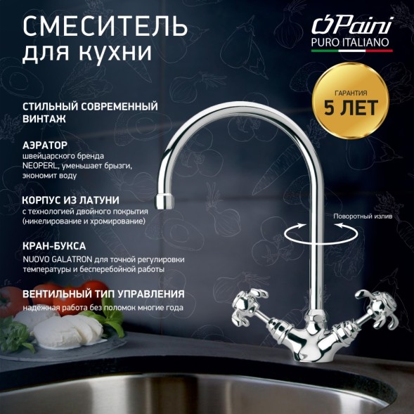 Paini 87CR572KM Смеситель для кухни Орнелия , хром