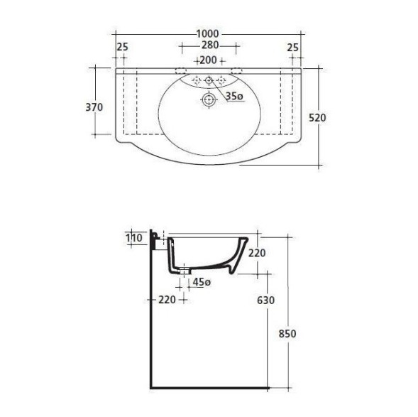 Раковина GALASSIA EGO 6009 подвесная с одним отверстием с переливом цвет белый глянцевый