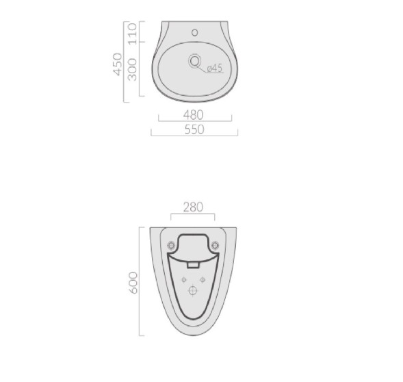 Раковина GALASSIA ERGO 7100 подвесная с одним отверстием без перелива цвет белый глянцевый