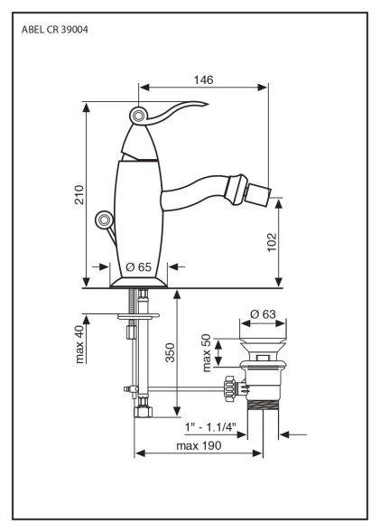Emmevi Abel, смеситель с донным клапаном для биде, цвет хром 39004/CR