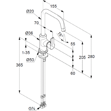 Смеситель KLUDI PURE&amp;EASY 370240565 для раковины на одно отверстие высокий