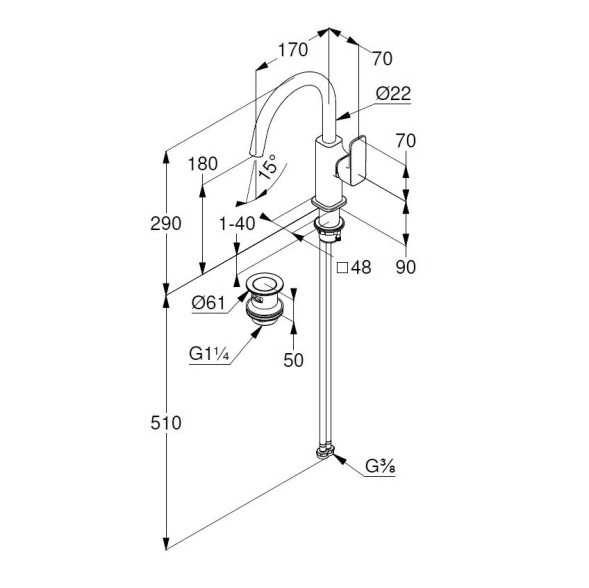 Смеситель KLUDI RENON 42027N175 для раковины на одно отверстие высокий