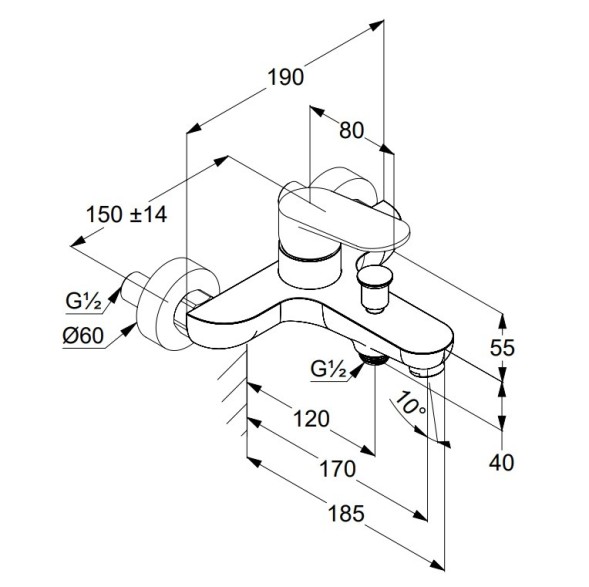 Смеситель KLUDI X1 326910575 для ванны с изливом с подключением шланга