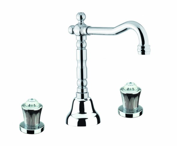 Fiore Venere Sky, двухвентильный смеситель для раковины на 3 отверстия, цвет золото -Swarovski