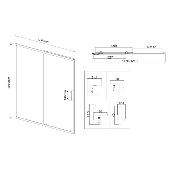 Vincea Душевая дверь Сити (City) VDS-5CT120CLGM, 1200, вороненая сталь, стекло прозрачное