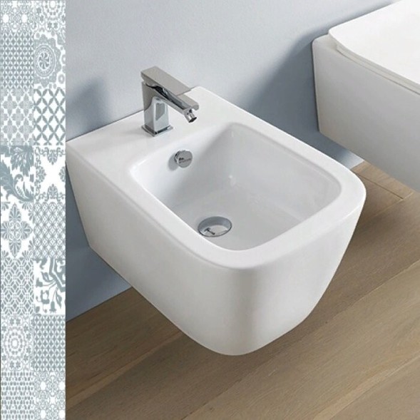 Биде Artceram A16 подвесной с одним отверстием  цвет белый/декор cementina ASB001 01 86