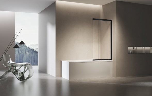Vincea Душевая шторка на ванну VSB-6E900CLB-R, 900*1400, черный, стекло прозрачное, правая