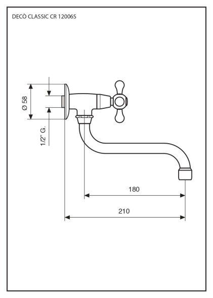 Emmevi Deco Classic, настенный одновентильный кухонный кран (поворотный излив 21 см), цвет хром 12006S/CR