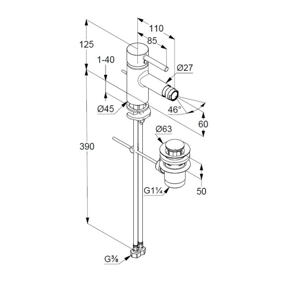 Смеситель KLUDI BOZZ 38533N576 для биде однорычажный