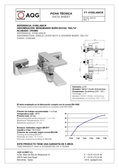 AQG Delta, однорычажный смеситель для ванны c набором для душа SETP, цвет хром