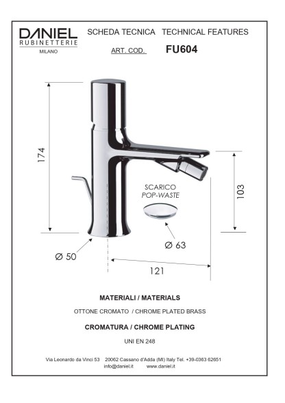 Daniel Fusion, однорычажный смеситель для биде с донным клапаном, цвет глянцевый черный хром