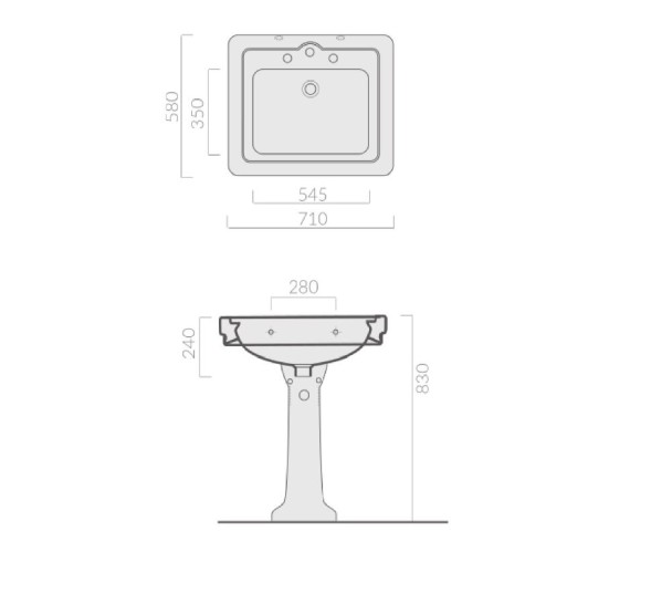 Раковина GALASSIA ETHOS 8400M подвесная или на пьедестал с одним отверстием с переливом цвет белый глянцевый