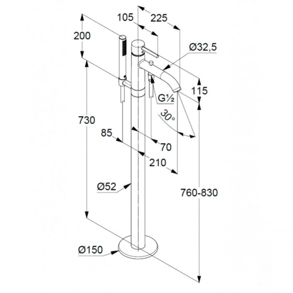 Смеситель KLUDI BOZZ 385900576 для ванны напольный