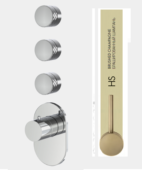 Смеситель для душа, Fima Carlo Frattini, Fimatherm, H COLLECTION, на 3 потребителя, цвет-шампань брашированная F5623X3HHS