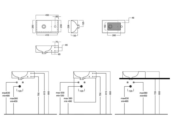Раковина HATRIA Bahia 13 BH0450250011TS0 подвесная или на тумбу без отверстия с переливом цвет белый