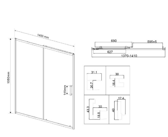 Vincea Душевая дверь Сити (City) VDS-5CT140CLGM, 1400, вороненая сталь, стекло прозрачное