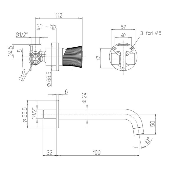 Paini 18PJ208PZ Смеситель для раковины Домус встраиваемый, брашированные золото/чёрный
