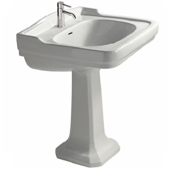 Раковина GALASSIA ETHOS 8401M подвесная или на пьедестал с одним отверстием с переливом цвет белый глянцевый