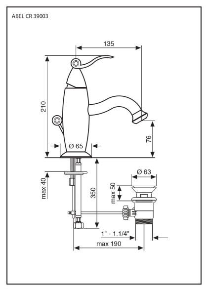 Emmevi Abel, смеситель с донным клапаном для раковины, цвет хром 39003/CR