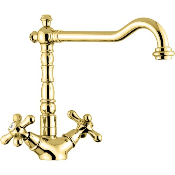 Emmevi Deco Old, двухвентильный кухонный смеситель (поворотный излив 23 см), без донного клапана, цвет золото 12617/OR