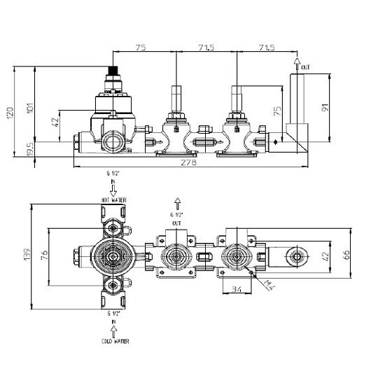 Встраиваемая часть Bossini Apice Z00135 для термостата для ванны и душа на 2 потребителя