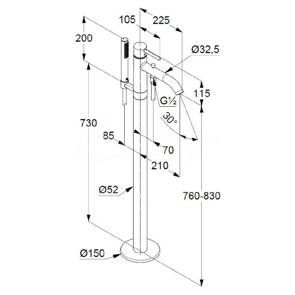 Смеситель KLUDI BOZZ 385903976 для ванны напольный