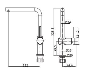 AQG METROPOL L, смеситель для кухни с прямым,круглым поворотным изливом цвет, хром