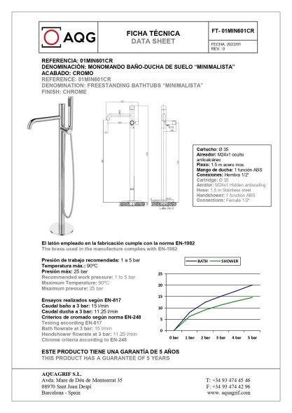 AQG Min, однорычажный напольный смеситель для ванны с дивертером, цвет хром