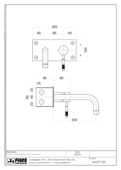 Fiore Xenon, встраиваемый в стену однорычажный смеситель для раковины, цвет золото