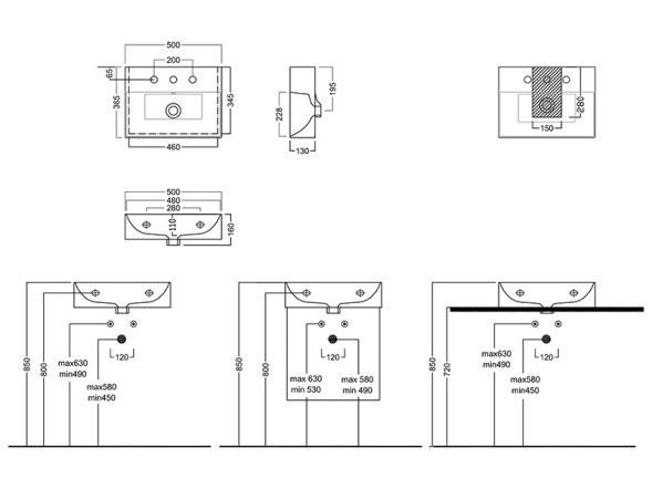 Раковина HATRIA Bahia 13 BH0500365011TS0 подвесная или на тумбу с одним отверстием с переливом цвет белый