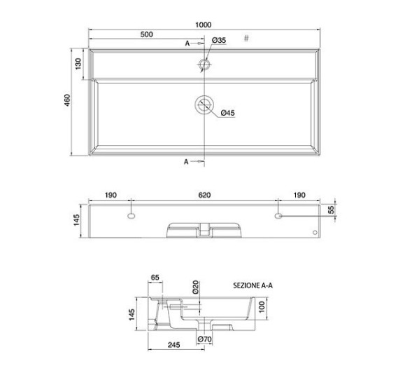 Раковина Scarabeo TEOREMA 2.0 подвесная или накладная с переливом с одним отверстием цвет белый 5106/R-100A 41
