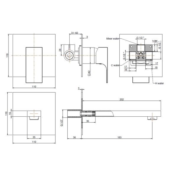 Paini 21CR208 Смеситель для раковины Грация встраиваемый, хром