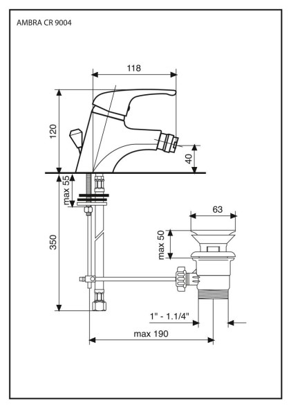 Emmevi Ambra, смеситель с донным клапаном для биде, цвет хром 9004/CR